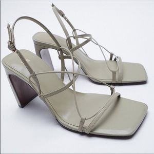 Zara Khaki/Grey/Green Thin Strap Sandal Heels